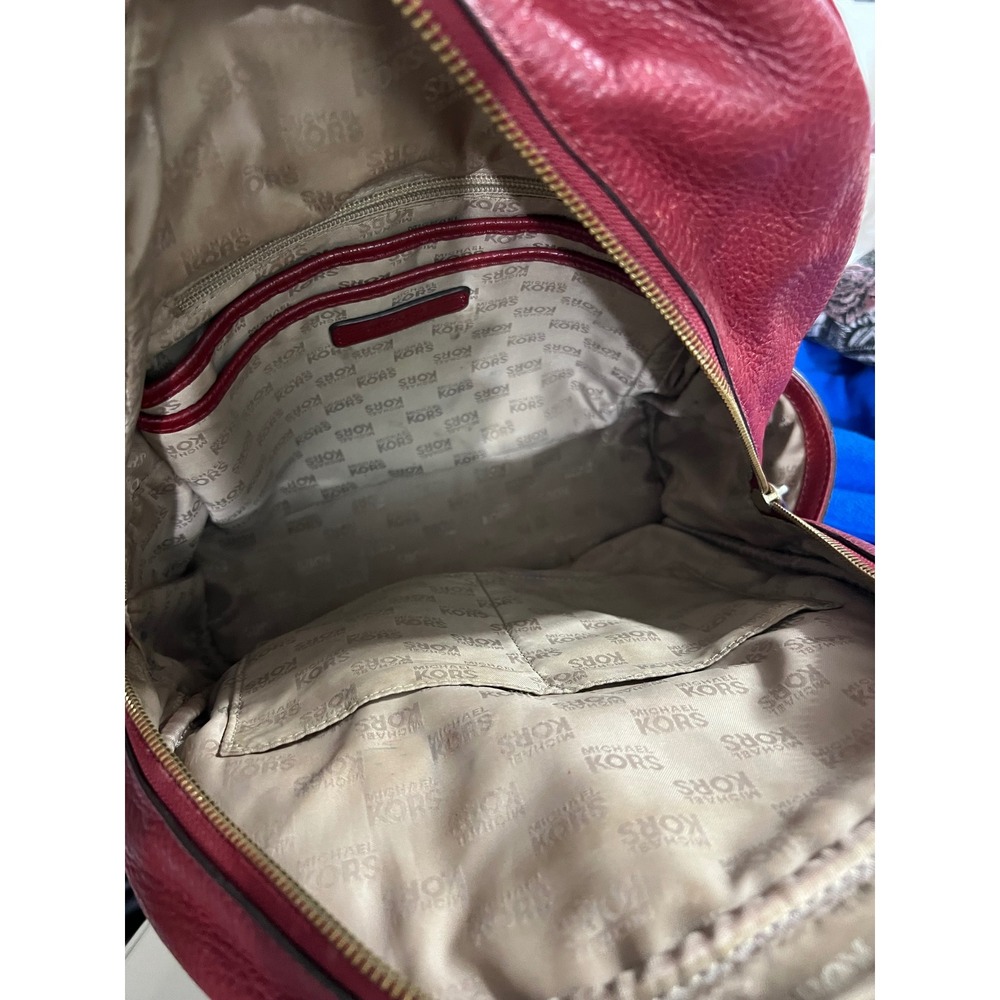 Michael Kors Abbey Red Pebbled Leather Backpack Travel Bag Classic Minimalist - Picture 12 of 13